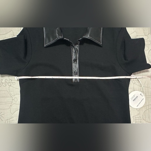 NEW Staud Jay Polo Dress Sz S Black Faux Leather White Contrast Stitch Collar - Picture 7 of 10